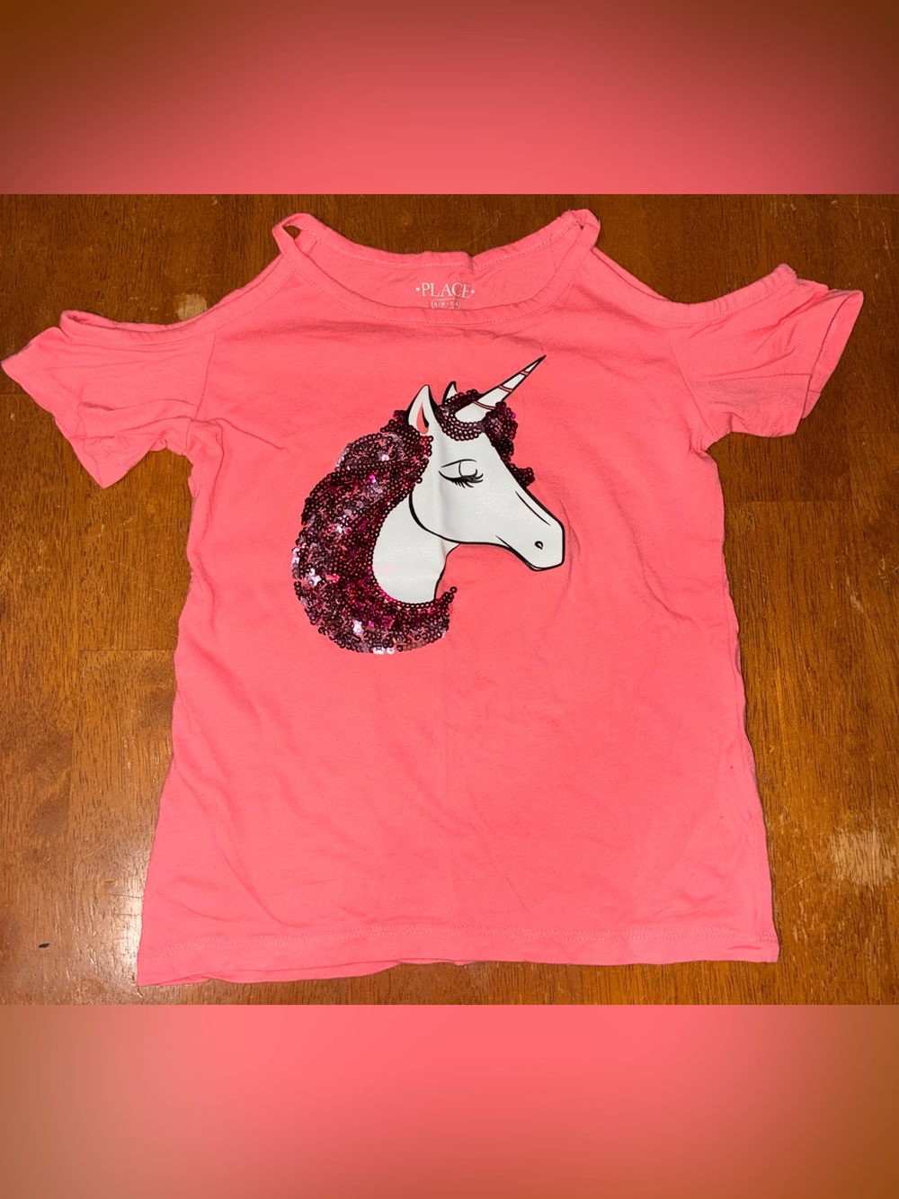 Place Pink Cold-Shoulder Unicorn Sequin Tee